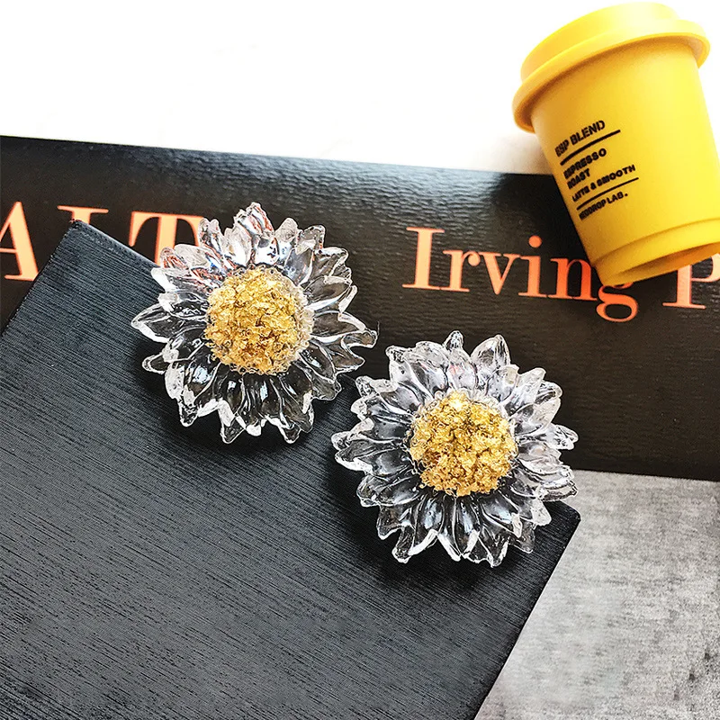 Япония и Южная Корея Горячие Модные ювелирные изделия элегантные белые прозрачные серьги Подсолнух чистая красная для девочек подарок для женщин