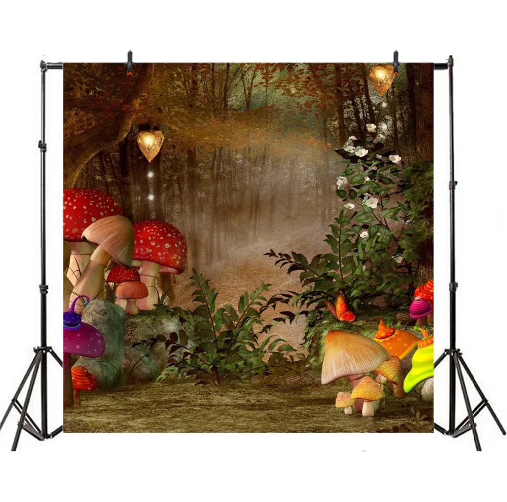 Laeacco Fairy Tale Jungle Mushroom Flowers Baby Party Photography Background Customized Photographic Backdrops For Photo Studio
