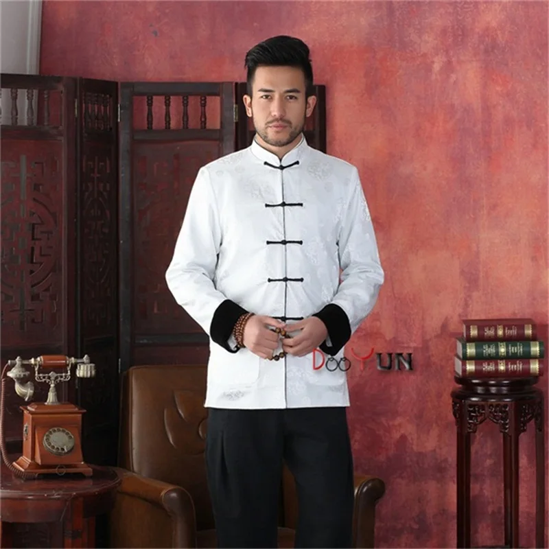 Discount Black White Men's Long sleeve Two Face Jacket Kung Fu Coat