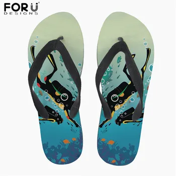 

FORUDESIGNS Classic Scuba Diving Design Men's Summer Beach Water Slippers Male Flats Bathroom Flipflops Non-slip Home Flipflops