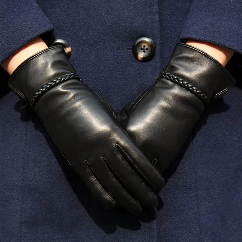 Перчатки из натуральной кожи, женские, стиль, зимние, теплые, плюс бархат, утолщенные, овчина, для вождения, женские перчатки DQ234L