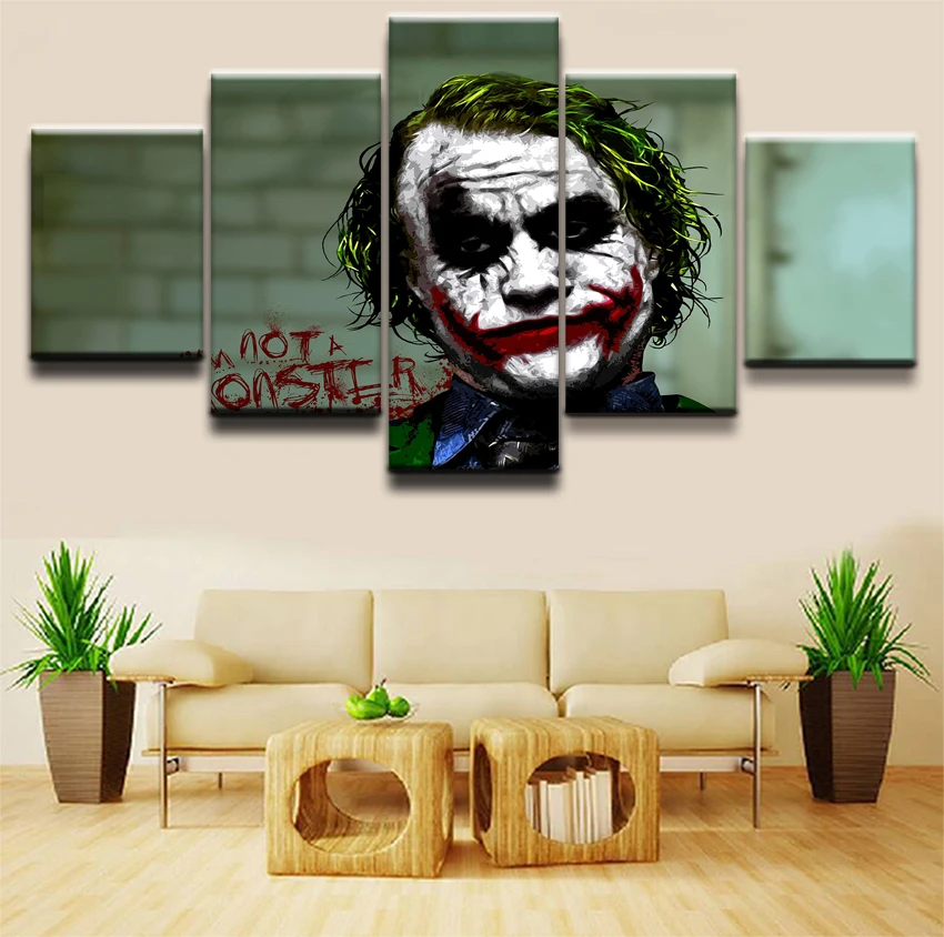 

5 Pieces The Dark Knight Artistic Joker Movie Paintings Home Decor Pictures On Canvas Posters And Prints Pictures On The Wall