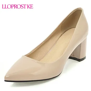 

Lloprost ke Candy ColorsPatent Leather Shoes Woman Thick Heel Concise Fashion Pointed Toe Ladies Dress Shoes Shallow Mouth MY550