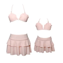 Купальник для родителей и ребенка, бикини однотонного цвета, купальник русалки для мамы и дочки в форме ракушки, бикини, топ, юбка, купальный костюм