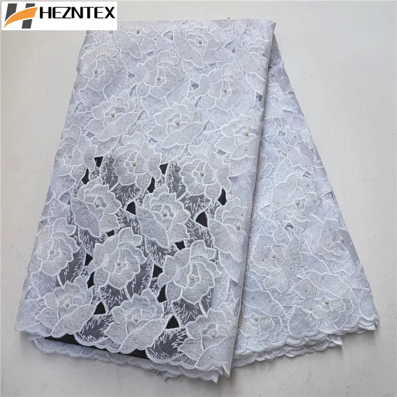 

2019 Best Sale French Lace Fabric With Stones And Beads High Quality White African Organza Lace Fabric For Wedding PSA598-1