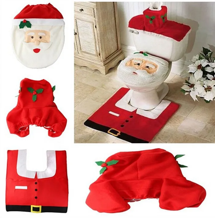 3pcs/lot bathroom Santa claus Toilet Seat Cover rug set new year christmas decoration enfeites de natal navidad christmas gift