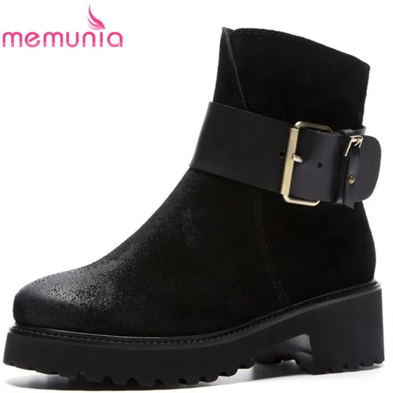 

MEMUNIA 2018 suede leather ankle boots for women fashion platform boots simple hot sale ladies boots med heels shoes