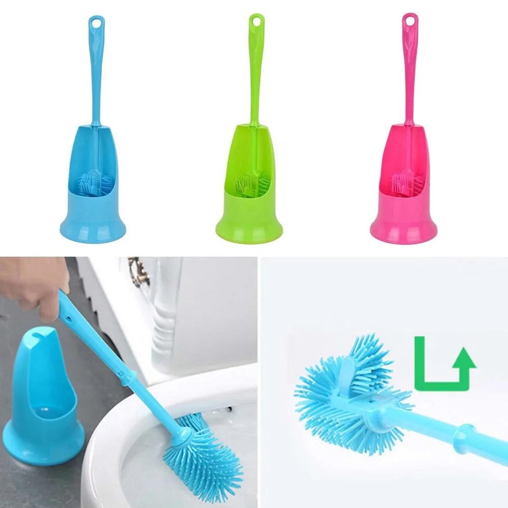 Wall Mounted Toilet Brush Holder Silica Gel Rack + Toilet Brush ...