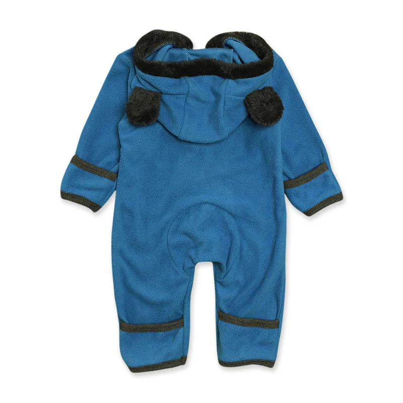 Одежда для новорожденных зимний костюм для мальчиков Детский флисовый комбинезон с длинными рукавами, Детский комбинезон с капюшоном и медвежьими ушками, верхняя одежда синего цвета