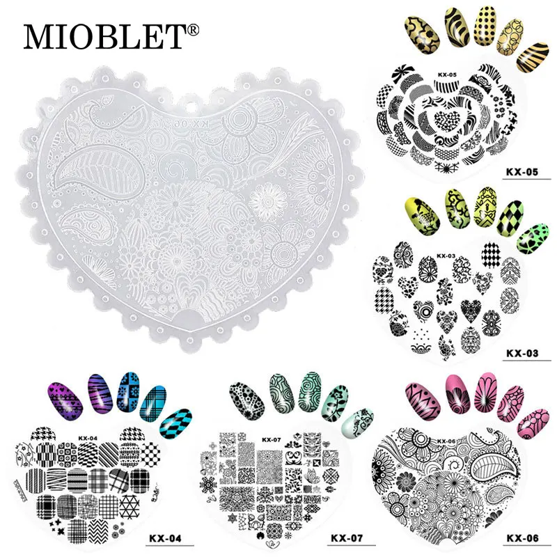 

1 Pc Plastic Heart Nail Stamping Plates 10 Design Flower Pattern Printing Stencil Stamp DIY Nail Art Template Manicure Nail Tool