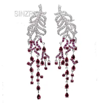

Sinzry dazzling luxury jewelry cubic zirconia feather shape tassel drop earrings trendy exaggerated party wedding earrings