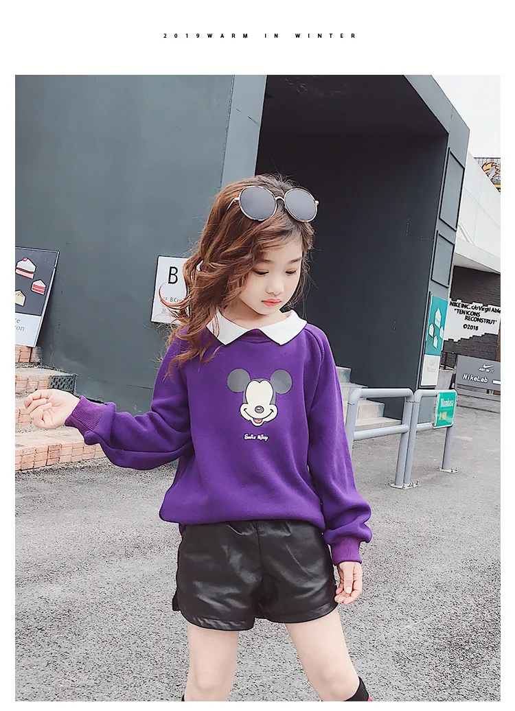 Детская плотная и свободная одежда; толстовки для девочек; свитер для маленьких девочек; флисовый воротник - Цвет: Purple