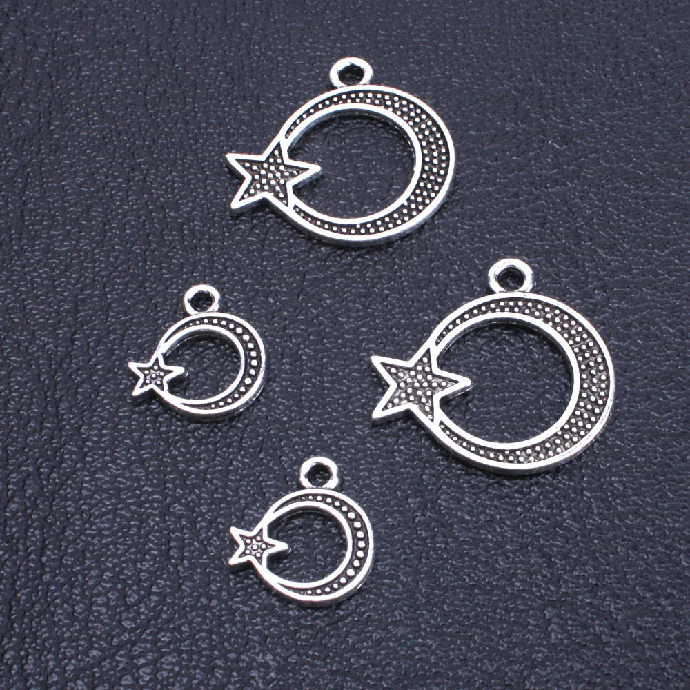 50 шт./лот цинковый сплав луна и звезды Плавающие Подвески для Chocker ювелирных