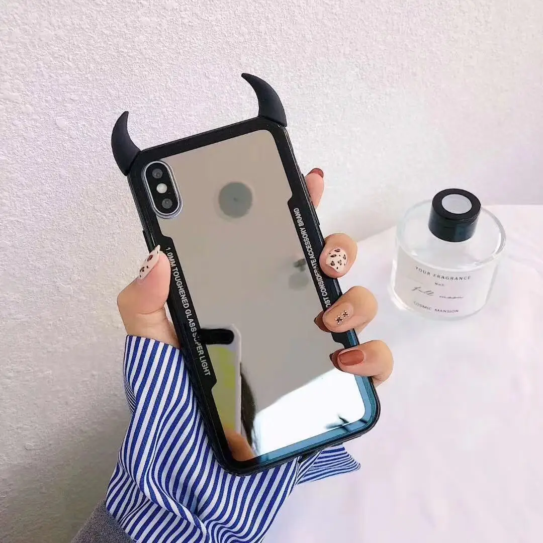 ICasiber роскошный зеркальный чехол для телефона iPhone 7 6 6s 5 8 Plus милый с рожком дьявола