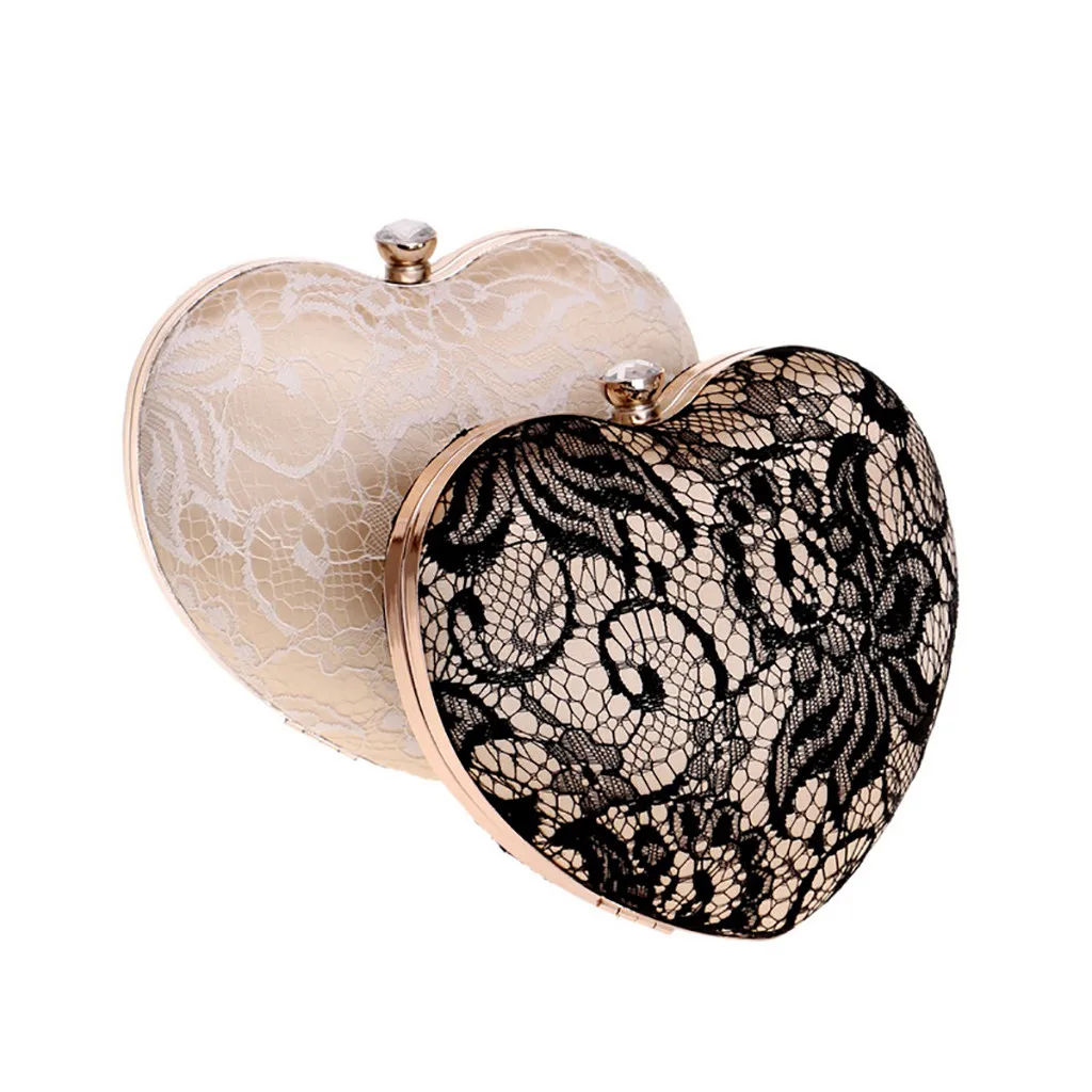 

Evening Clutch Bag Women Bags Fashion Peach Heart lace Wedding Clutches Handbag Party Clutch Purse Chain Shoulder Cross Bag
