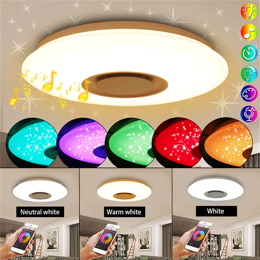 24 Вт звездное небо затемнения умный светодиодный потолочный светильник RGB затемнения приложение управление Bluetooth и музыка современный светодиодный потолочный светильник