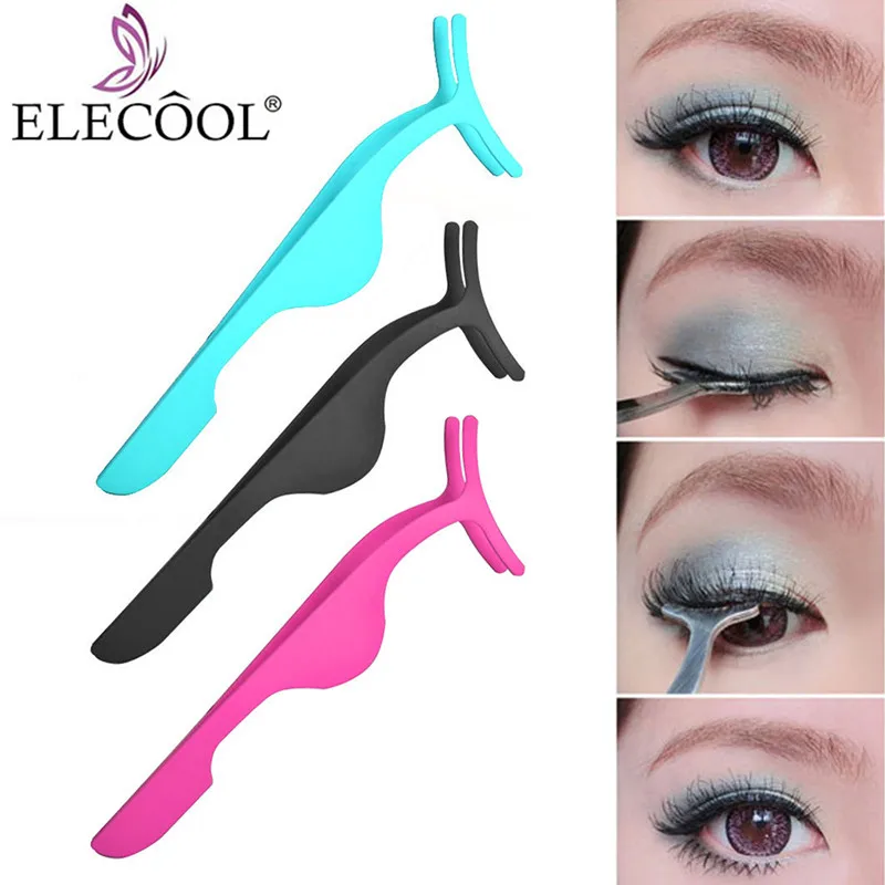 

ELECOOL False Eyelash Tweezers Fake Eye Lash Applicator Eyelash Extension Curler Nipper Auxiliary Clip Clamp Makeup Tools