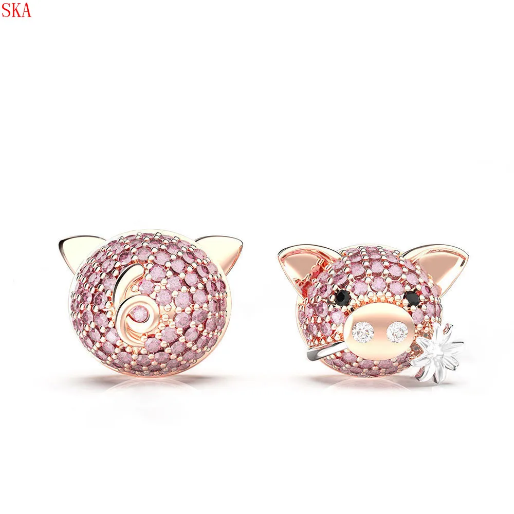 

SKA Korean Pearl Cute Pig Stud Earrings Set For Women Pink Fly 925 Silver Earrings 2019 Summer Sweet Women Accessories Earrings