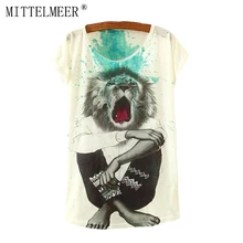 2017 Brand New Polyester T Shirt Women Short Sleeve t shirts o neck Causal loose lion