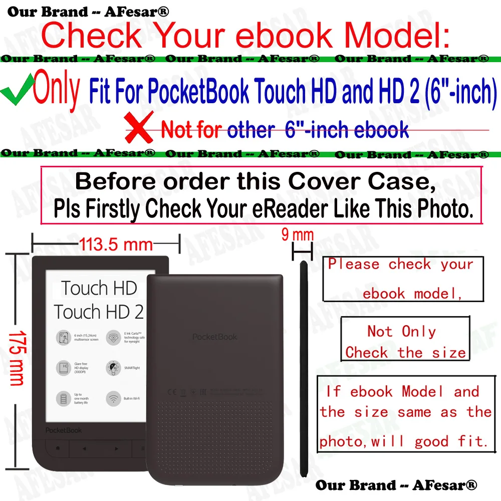 Ультратонкий чехол для Pocketbook Touch HD и HD 2("-дюймов), Карманный кожаный чехол с магнитом, чехол-книжка