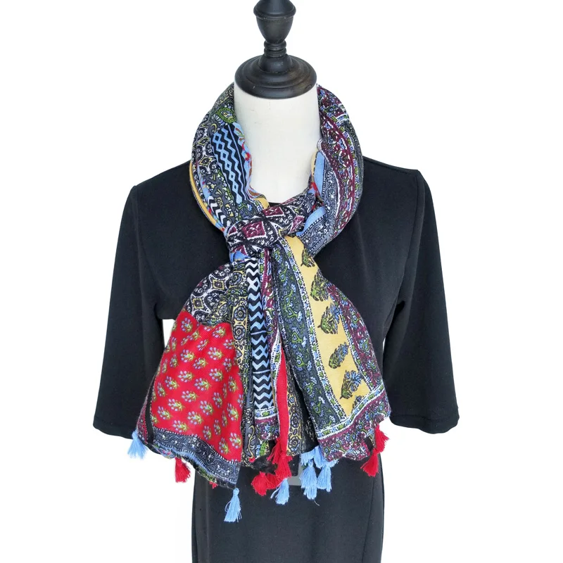 

Women Cotton Scarf Boho Ethnic Stylish Long Shawl Floral Print Fashion Stole Autumn NEW Designer Blanket Large Wrap [0890]