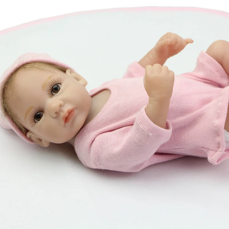 Mohair Verwurzelt 10 Zoll Tiny Reborn Baby Puppe Mädchen Realistische Volle Babys Puppen Trägt Rosa Kleidung Kinder Geburtstagsgeschenk