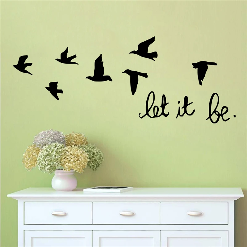let it be quotes flying birds wall decals home decoration