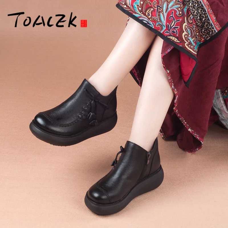 

Autumn\/winter thick-bottomed comfortable muffin shoes, vintage handmade women's short boots, leather non-slip single boots