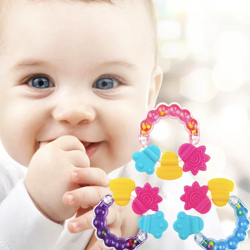 Baby Dental Car Teethers Silicone Round Rattles Massager Infant