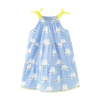 

Little Maven New Summer Kids Blue Sleeveless Birds Printed Macrame Shoulder Straps Knitted 1-6yrs Cotton Girls Casual Dresses