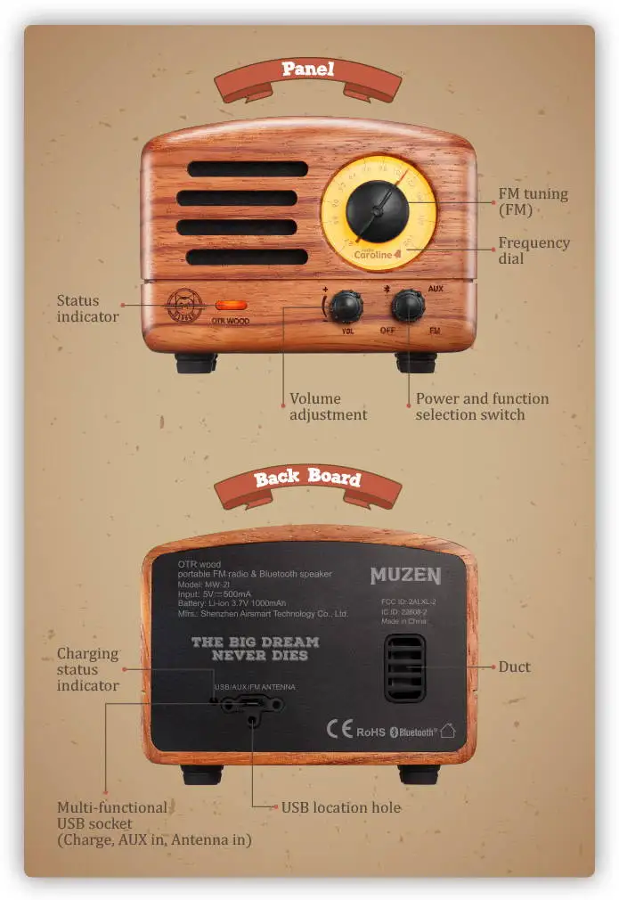 MaoKing(MUZEN) Bluetooth динамик MW-2/MW-2I Маленький принц FM радио Ручной Работы Деревянный сабвуфер ретро искусство подарок