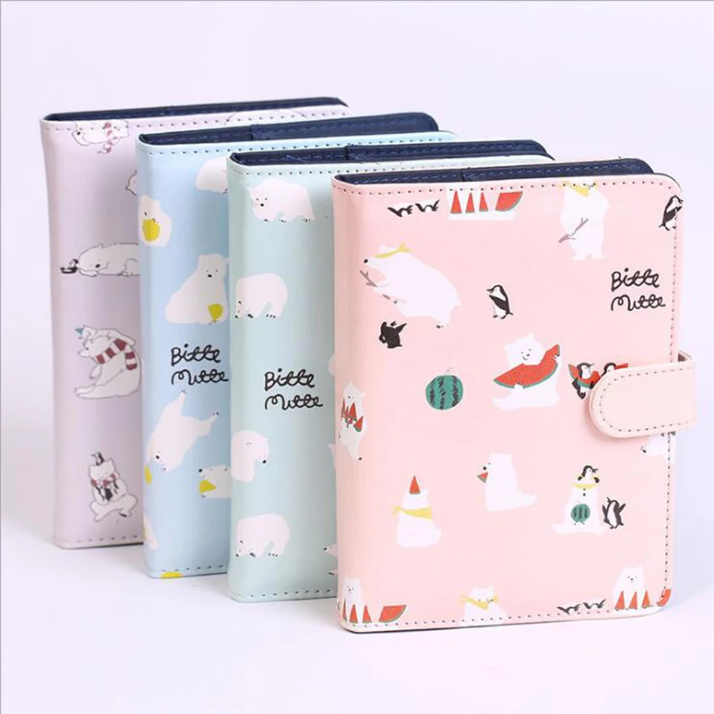 

A6 Leather Cute Polar Bear Hardcover Notebook With Fitted Replaced Filler Papers Diary Noted Planner Mini Portable Diary Agenda