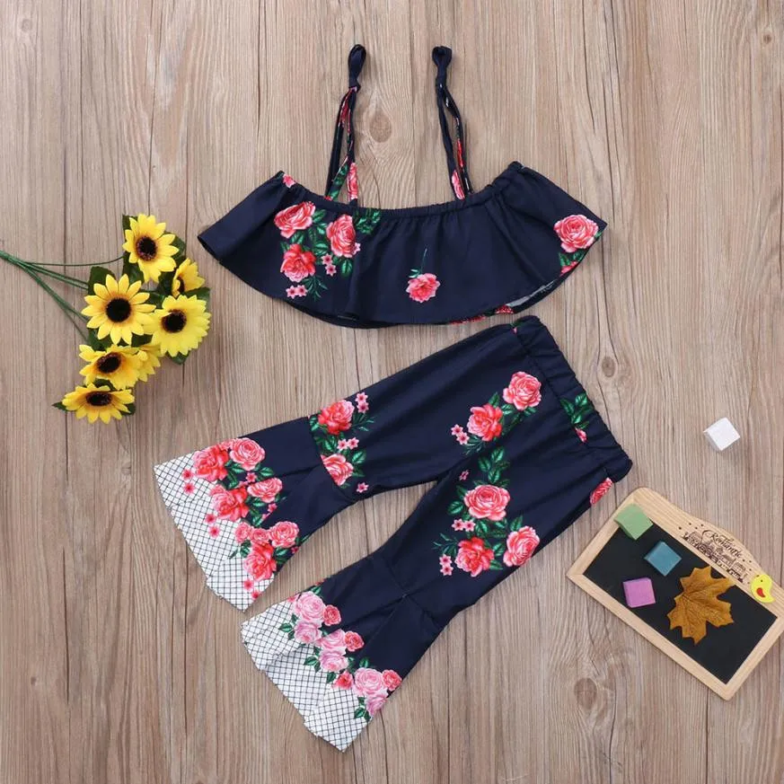 

MUQGEW 2018 Toddler Baby Girls Sleeveless Off Shoulder Print Tops+Pants Outfits Set Vest Summer Set baby girl clothes