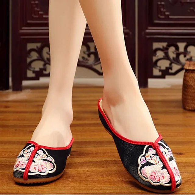 Chinese Ethnic Slides Old Peking Cloth Sandalet Vintage Flower ...