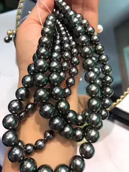 

35" stunning AAA 10-11 mm Tahitian round multicolor pearl necklace