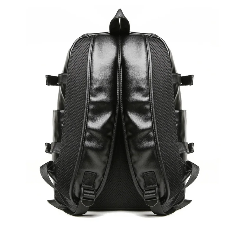 Men's Leather Waterproof Large Laptop Bag USB Design with Headphone hole Travel Backpack School Bag - 32887508706