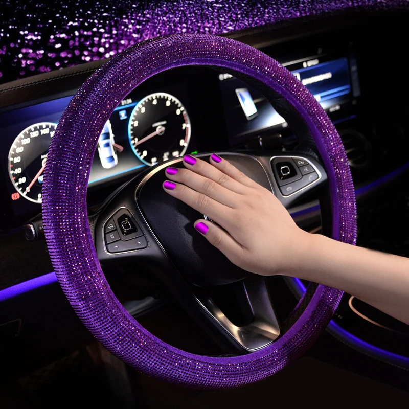 

Luxury Crystal Purple Red Car Steering Wheel Covers Women Girls Diamante Rhinestone Red Car Covered Steering-Wheel Accessories