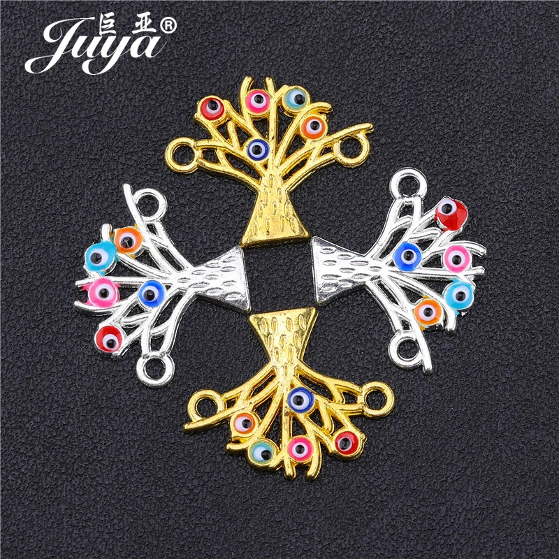 

JUYA 10pcs/lot 21x17.8mm Alloy Tree Shape Evil Eye Charms Connector For Women Bracelet Necklace DIY Jewelry Making Accessories