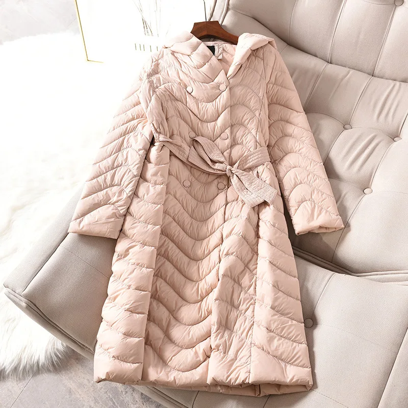 2018 Winter New Women's Down Jacket Outer Slim Mid-length Thin 100% White Duck Down Warm Coat TQ390