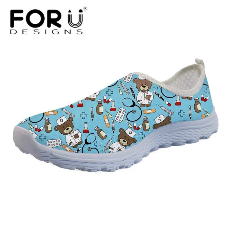 

FORUDESIGNS Women Light Mesh Sneakers Cute 3D Cartoon Pediatrics Bear Breathable Flat Shoes Girls Summer Slip-on Beach Loafers
