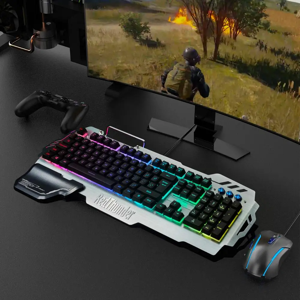 RedThunder K900 RGB Backlight Wired Gaming Keyboard 25 Keys Anti-ghosting Ergonomics Keyboard for Desktop Gaming and Typing
