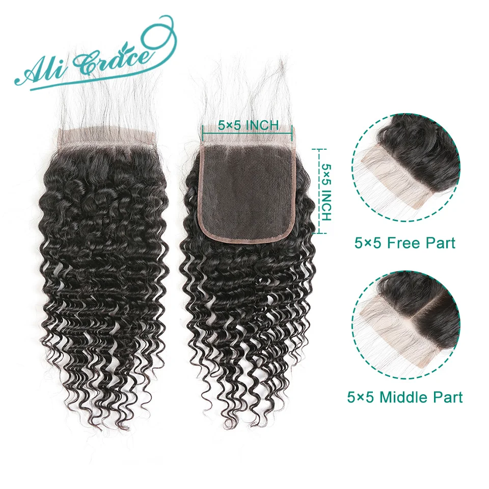 

ALI GRACE HAIR Brazilian Deep Wave 5*5 Closure Free Middle Part Lace Closure100% Remy Human Hair Natural Color Free Shipping