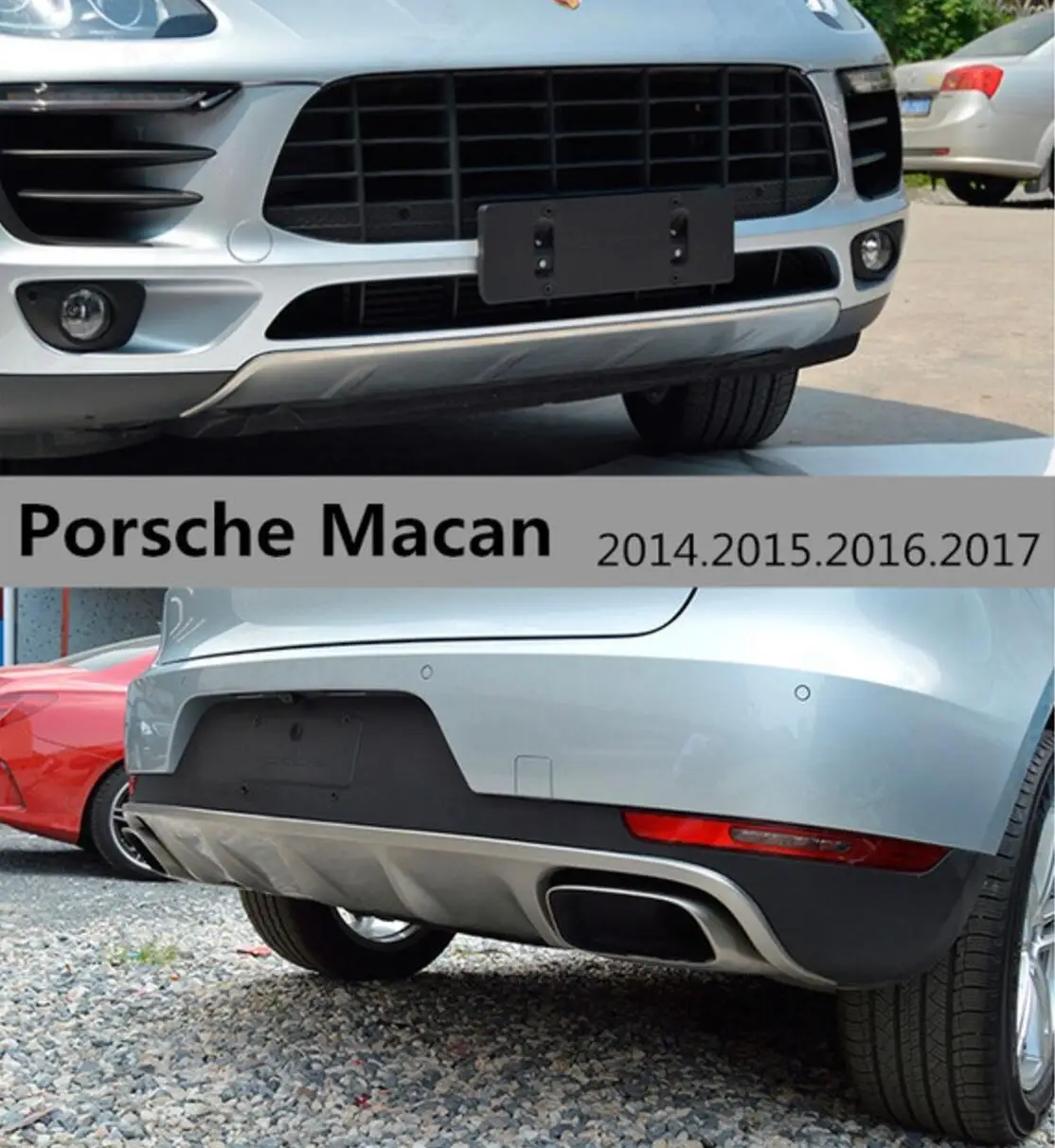 

For Porsche Macan S 2014.2015.2016.2017 Front + Rear Bumper Diffuser Stainless steel Bumpers Guard skid plate car accessories