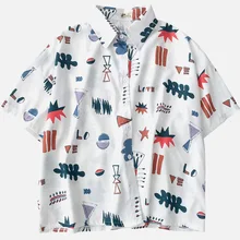 Kawaii Cartoon Short Sleeve Print Blouse Women Tops Turn Down Collar Shirts Ladies 2019 Summer Girls Loose Casual Blouse Female