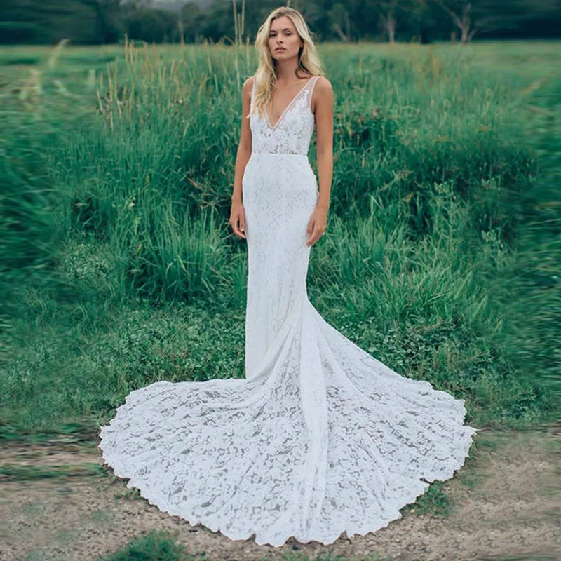 V neck mermaid wedding dress Outlet