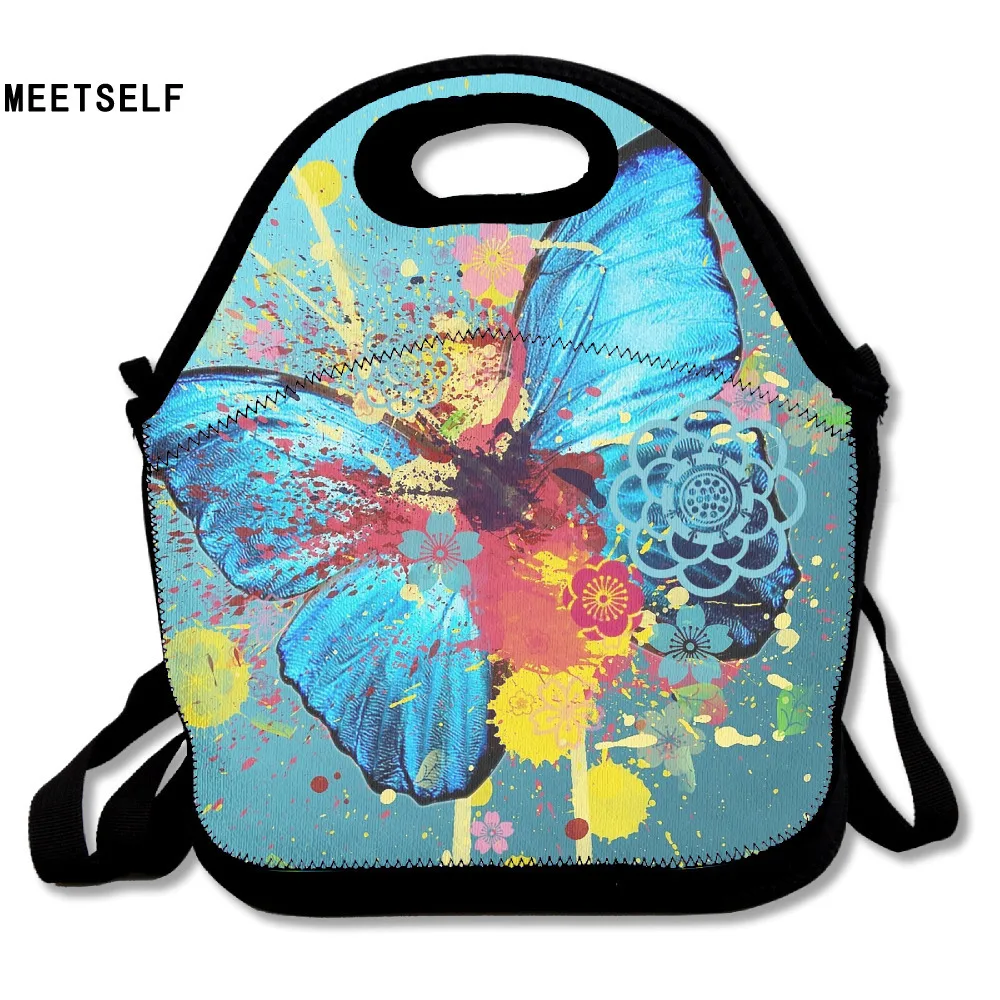 MEETSELF 3D Print Colorful Butterfly Lunch Bags Insulated Waterproof Food Girl Packages Womens Kids Babys Boys Handbags boys-lunch-bag