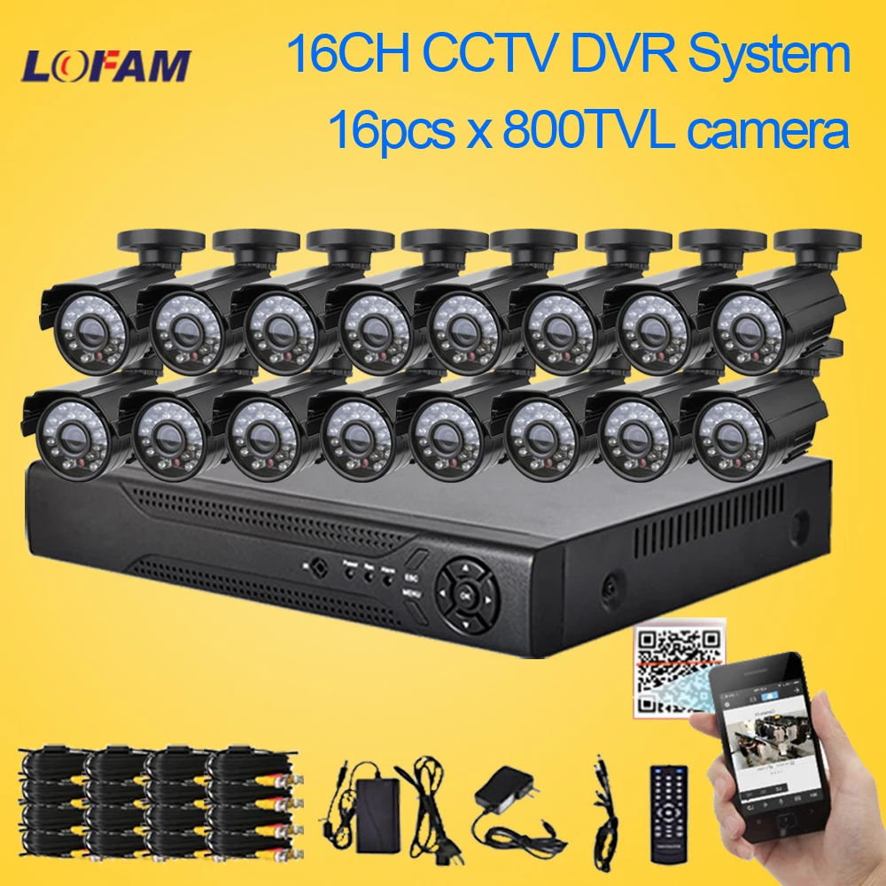 LOFAM 800TVL CCTV 16 шт. пуля наружная Водонепроницаемая ИК камера 16ch h.264 DVR Комплект 16 каналов безопасности Видео Наблюдение dvr система