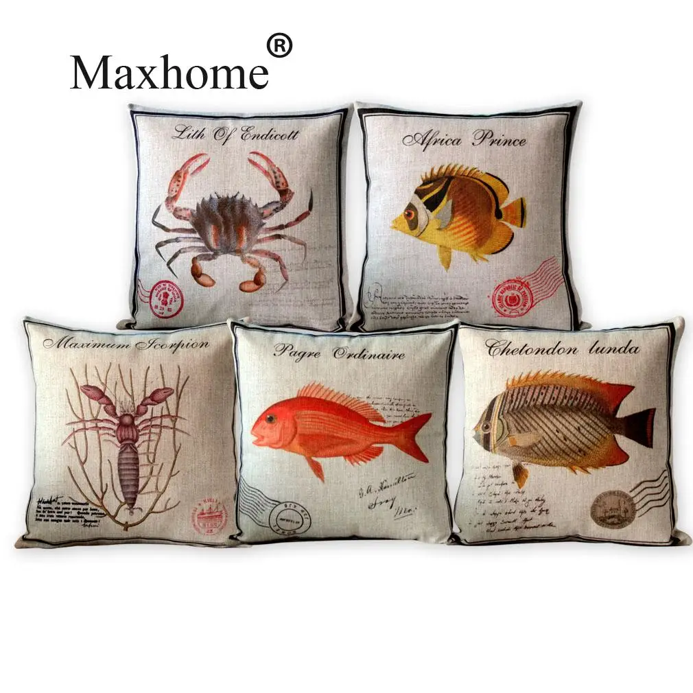 Nordic Marine Series Pillowcase Sea Fish Crab Shrimp Sofa Cushion