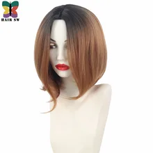 Волосы короткие боб Омбре синтетический парик коричневый с темными корнями средней части парики высокой температуры волокна для черных женщин
