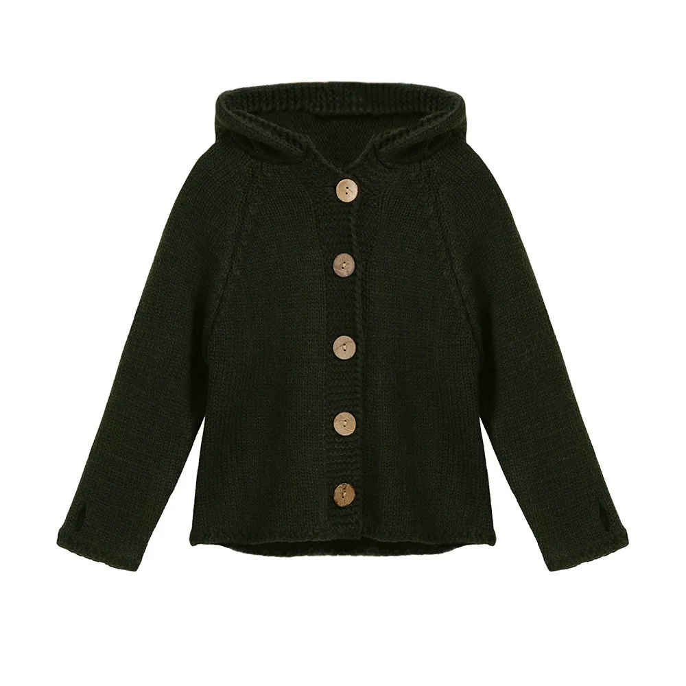Toddler Girls Boys Wool Blend Outerwear Kids Baby Knitted Hooded Sweatshirts Pullovers Cardigan